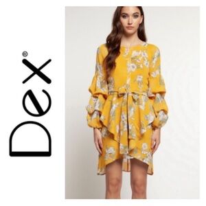 DEX Golden Spring Floral Dress Yellow Size Small